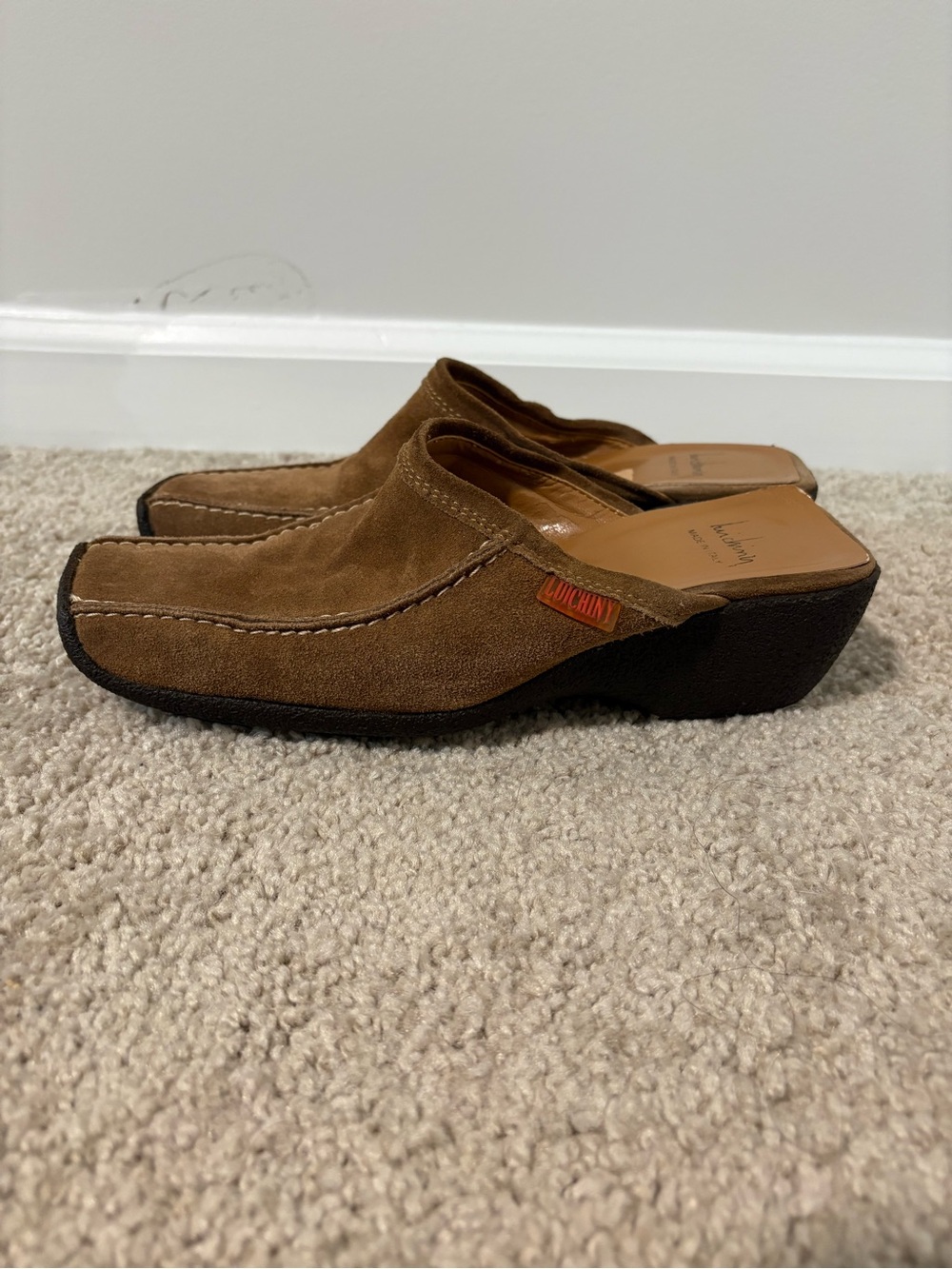 Luichiny Made in Italy Brown Suede Slip-On Mules Size 37 Retro Boho Platform - Picture 4 of 11